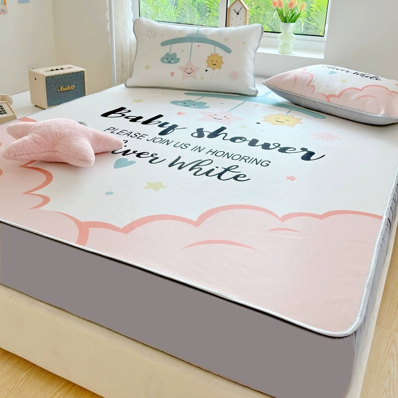 Summer ice silk mat three-piece bed sheet set student dormitory air-conditioning mat home washable foldable soft mat