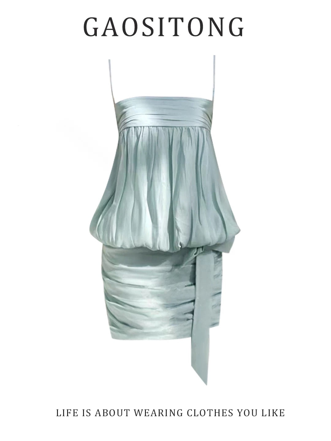 GAOSITONG Women's Summer Mint Green Tube-Top Camisole Dress – "Pure & Alluring" Style with Tulip-Hem Tie-Waist and Bodycon Fit