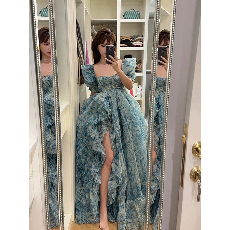 Princess style dress fairy fairy forest floral dress birthday small dress mopping fluffy long skirt female summer