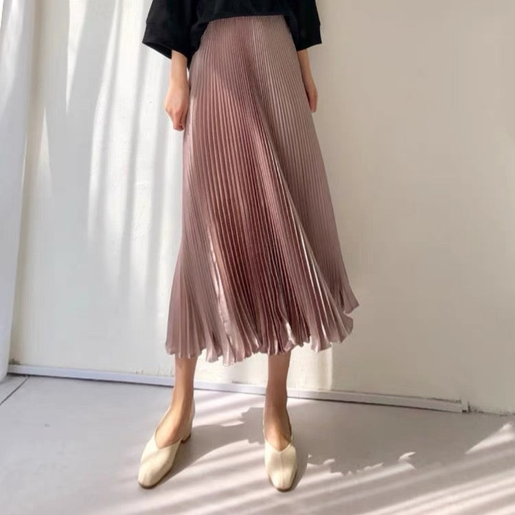 2023 New Summer High Waist A-Line Skirt Summer Slim Fairy Temperament Drape Satin Fishtail Pleated Half Skirt for Women T3486