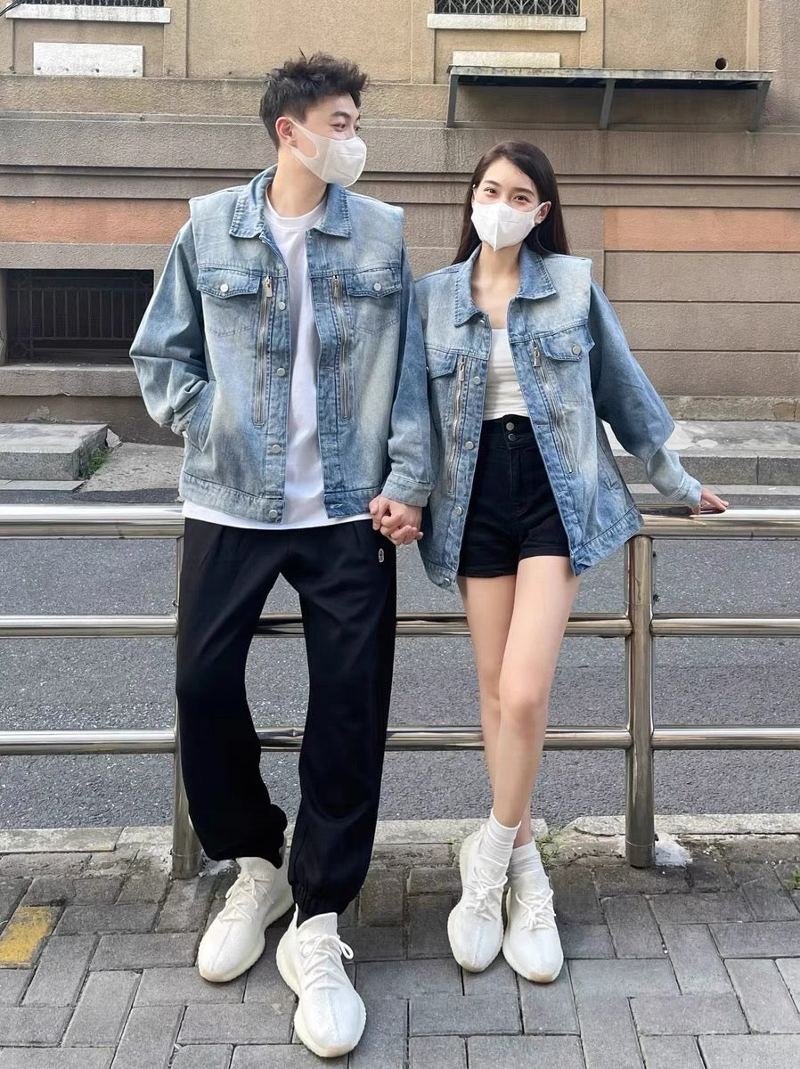 American retro oversize shoulder pad denim jacket men