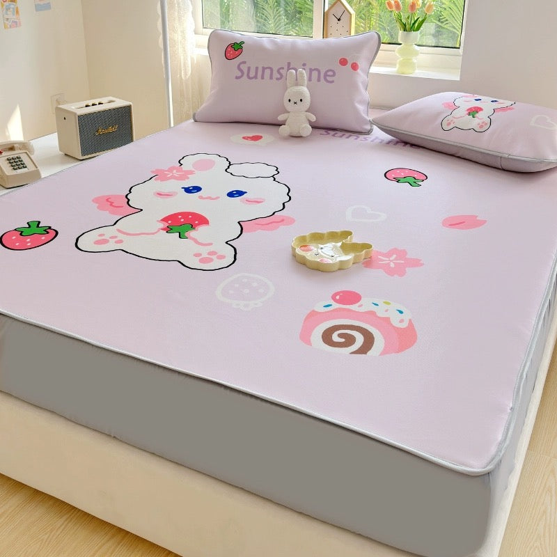 Summer ice silk mat three-piece bed sheet set student dormitory air-conditioning mat home washable foldable soft mat
