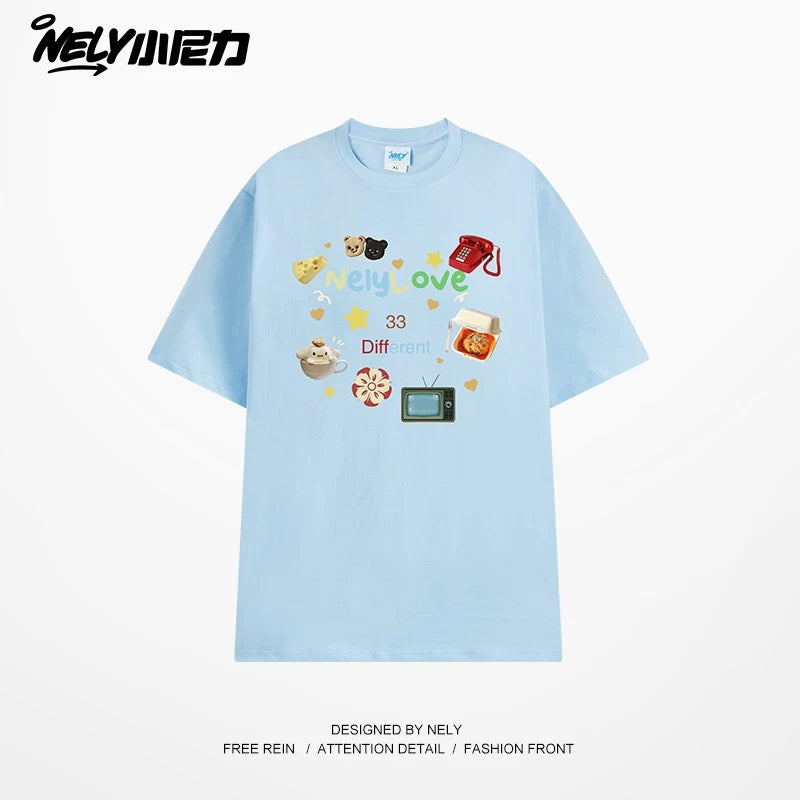 American cartoon cat print round neck short sleeve men and women summer 2025 couple pure cotton t-shirt half sleeve bottoming shirt trend