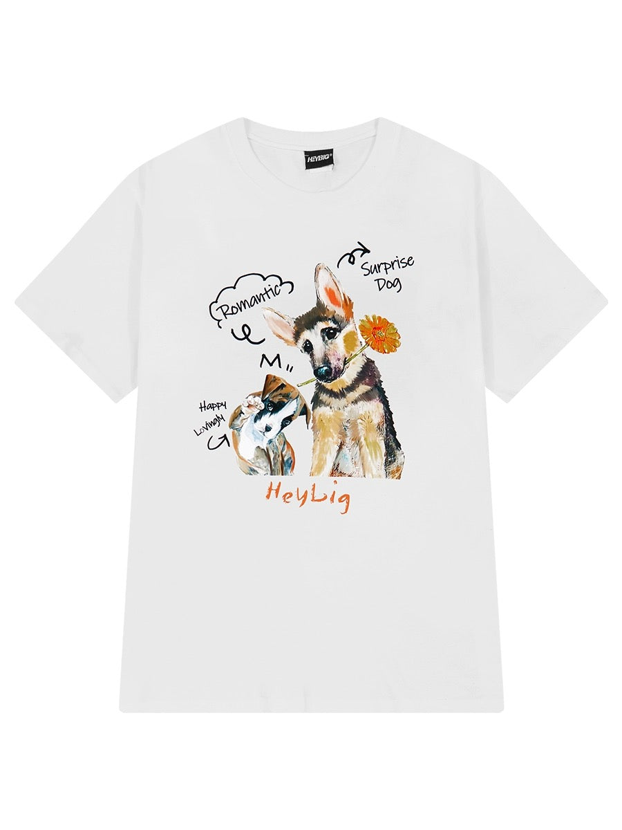 Cartoon dog pure cotton short-sleeved T-shirt for men and women ins summer trend casual versatile Hong Kong style loose short-sleeved T-shirt top