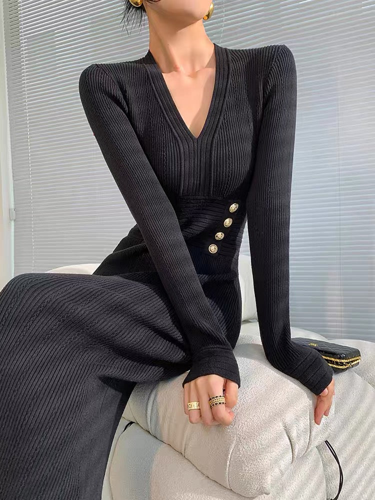 black sweater knit dress Black Sweater Dress with Tie Waist – The Teal Eagle Boutique main image 1