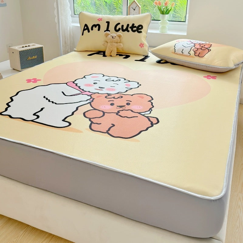 Summer ice silk mat three-piece bed sheet set student dormitory air-conditioning mat home washable foldable soft mat