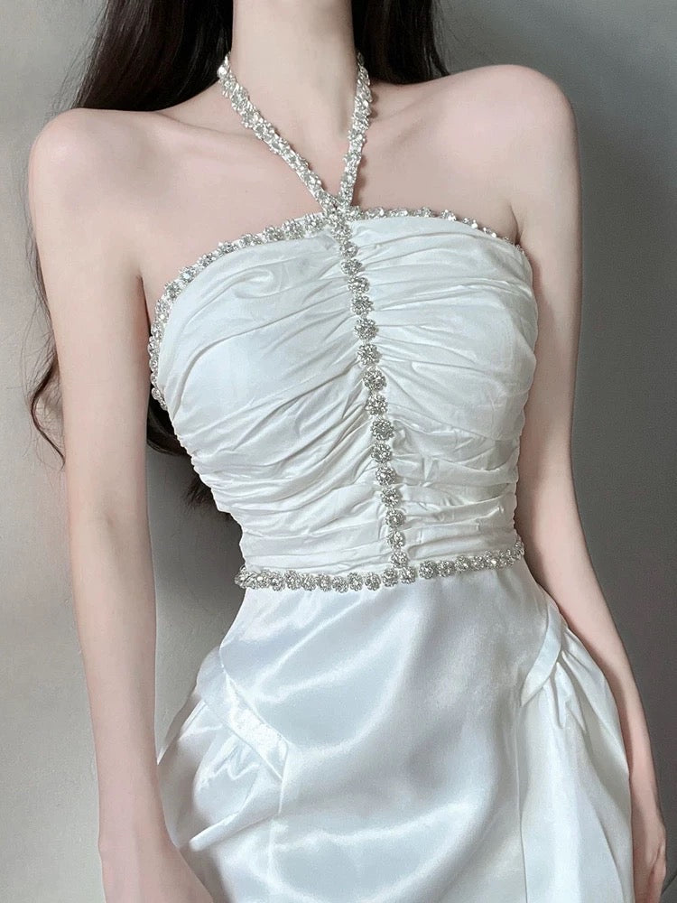 French style diamond-studded halter neck tube top dress women's spring Lee Nhi Boutique French style diamond-studded halter neck tube top dress women's spring Lee Nhi Boutique