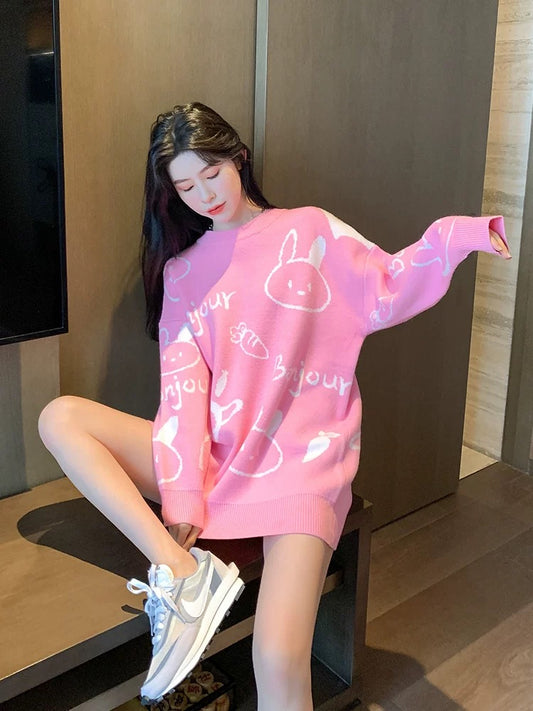 Pink sweet and cute sweaters 2023 early autumn new tops and sweaters for women loose Korean style autumn and winter wear jackets