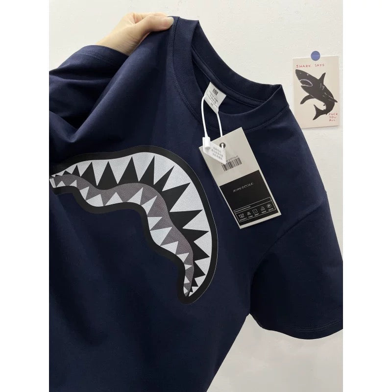 American style ins three bears printed cotton short-sleeved T-shirt men and women summer heavyweight all-match loose couple tops