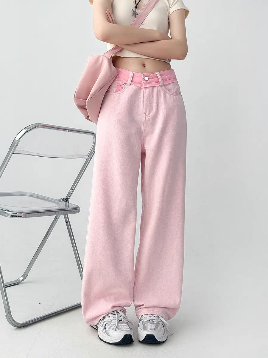 Plus size fat MM jeans women's autumn American retro high-waisted trousers wide-legged loose slimming pear-shaped body pants A3365