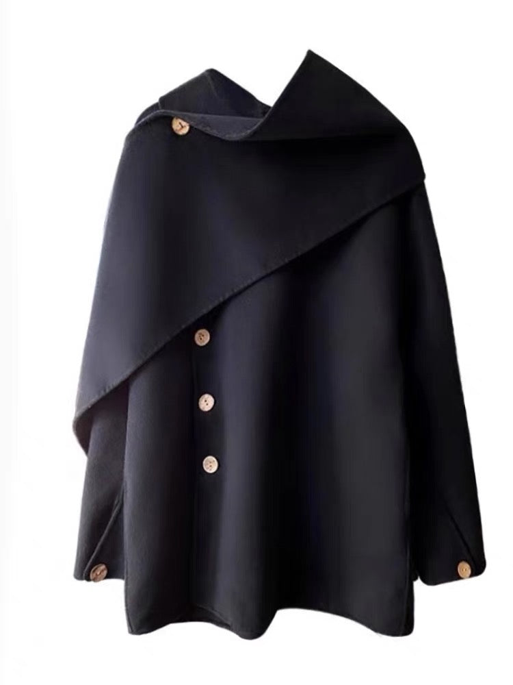2023 New Autumn and Winter Coat Women's Small Woolen Cape Coat Hepburn Style Woolen Retro Gentle Style (B5911)