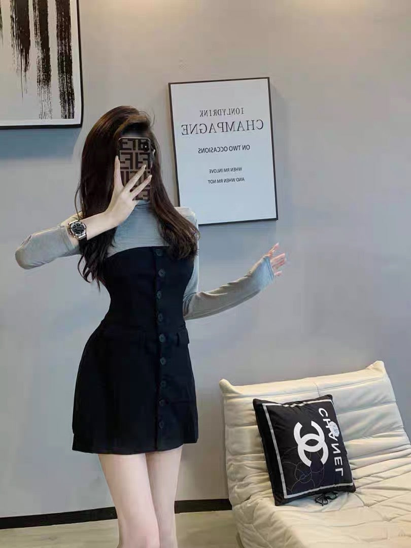 New Autumn Clothes 2023 Spliced Dress Women's High-Quality Temperament Goddess Style French Niche Fashion Waist Skirt (B2617)