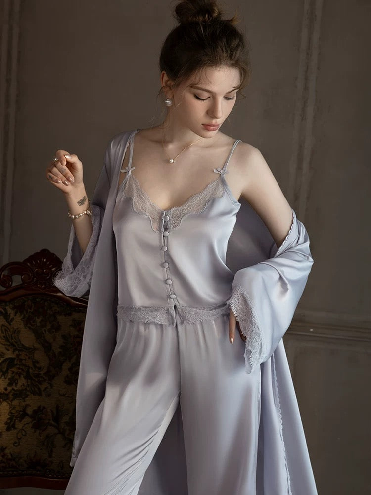 Forced to sell pajamas French suspenders trousers cardigan pajamas women's three-piece loose silk suit home clothes autumn and winter
