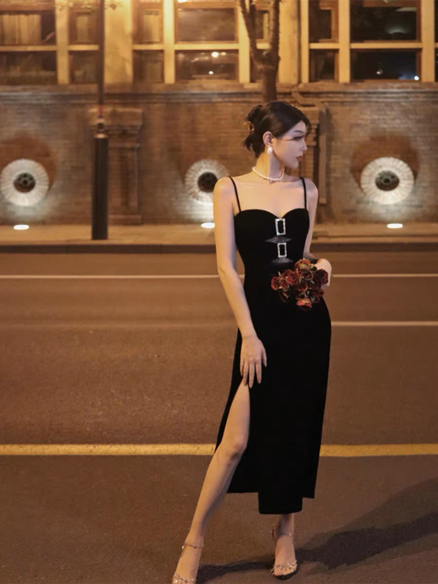 Thirteen and Little Black Suspender Dress Women's Summer Sexy Velvet S Lee Nhi Boutique Thirteen and Little Black Suspender Dress Women's Summer Sexy Velvet S Lee Nhi Boutique