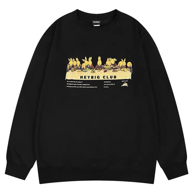 American vibe high street round neck pullover sweatshirt for men in autumn trendy brand retro hip-hop style loose and versatile velvet top