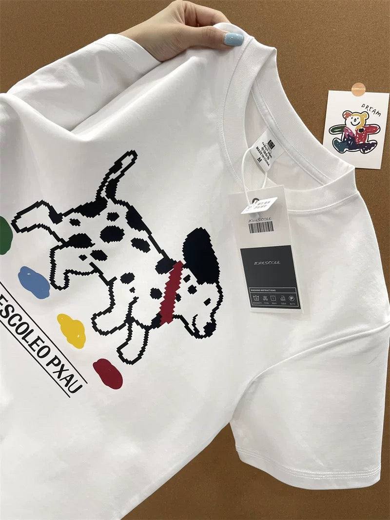 American style ins three bears printed cotton short-sleeved T-shirt men and women summer heavyweight all-match loose couple tops