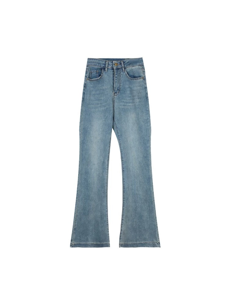 Retro micro-flare jeans for women in autumn, slim-fitting, high-waisted horse hoof pants, floor-length trousers, high street pants, trendy