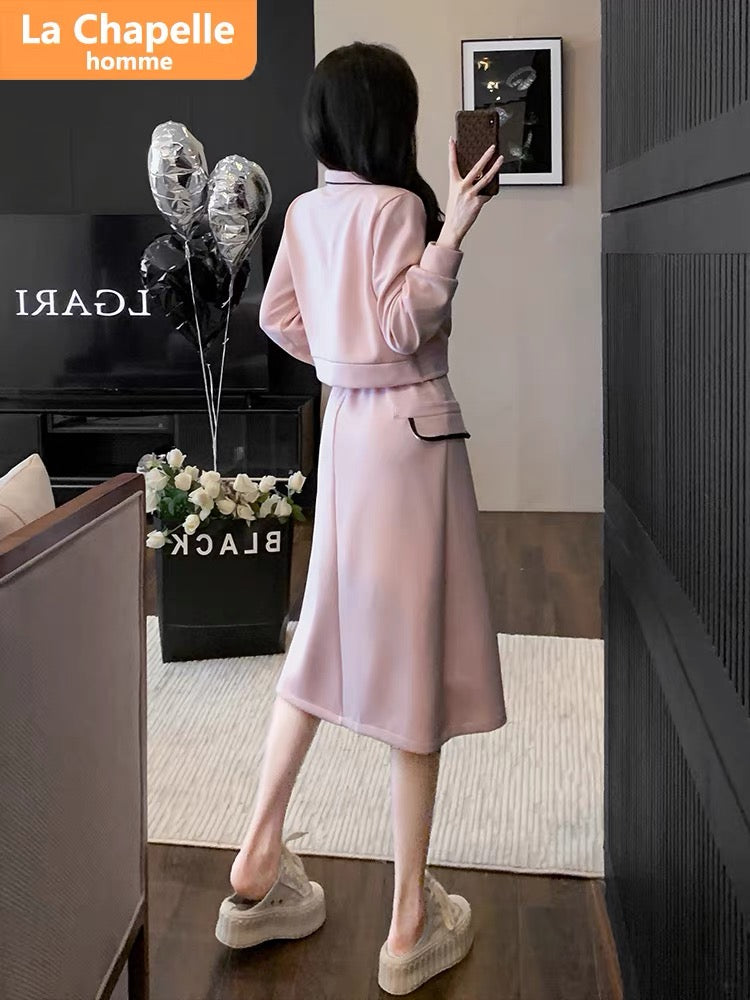 La Chapelle autumn outfit with a complete set of fashionable 2023 new autumn high-waist slimming suit skirt women's two-piece set
