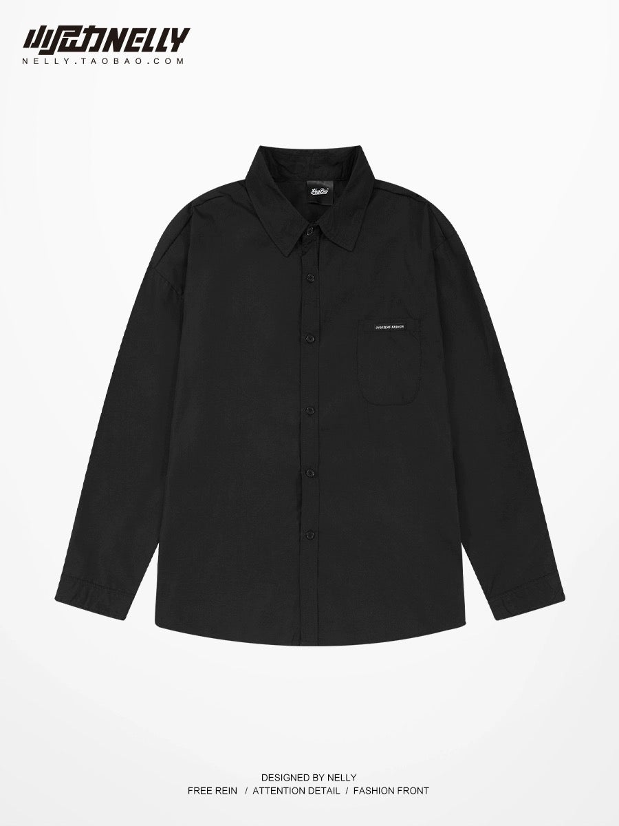 Long-sleeved shirt men's summer ice silk shirt boys top clothes tide brand trend summer casual tooling coat inch shirt