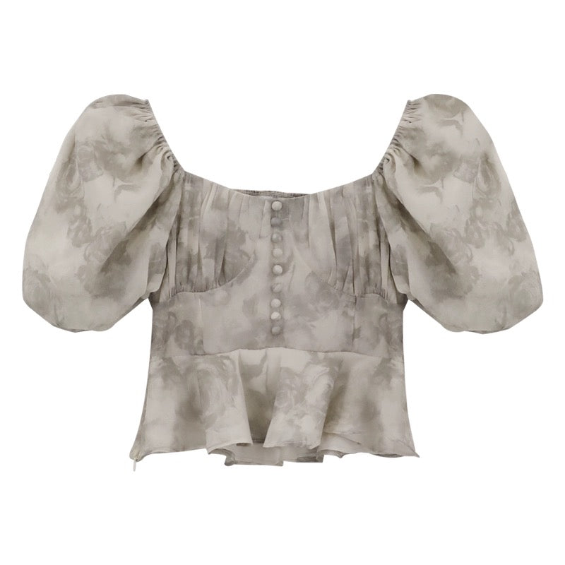 MLS shirt 2024 new style women's light mature French niche western style age-reducing fairy organza puff sleeve top for women