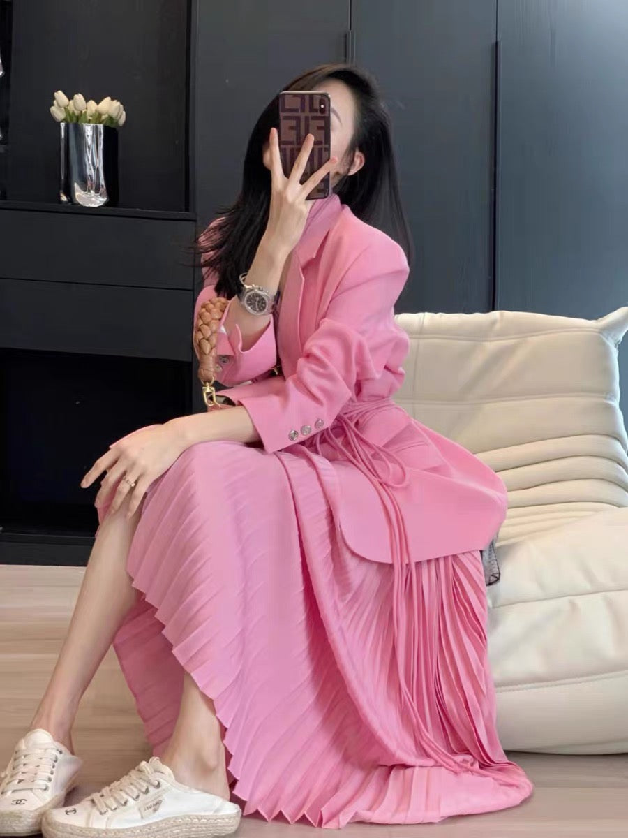 Spring and Autumn new style small fragrance retro fashion high waist slim high-end suit pleated skirt two-piece suit for women (S0950)