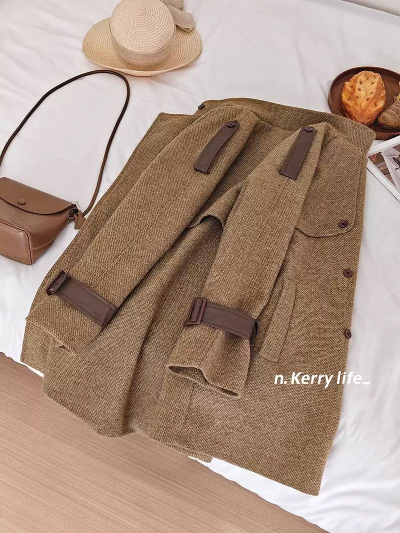 Khaki trench coat autumn and winter temperament slim and high-end British style double-breasted lace-up Korean style coat for women