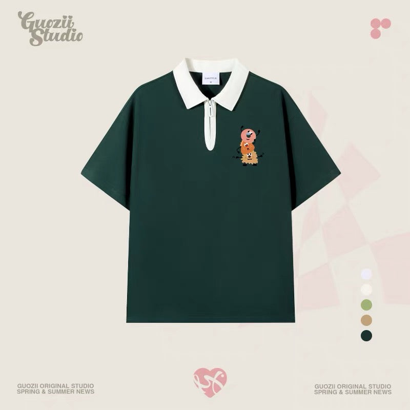 Guozii cute puppy raglan short-sleeved T-shirt female original design small oversize pure cotton top summer