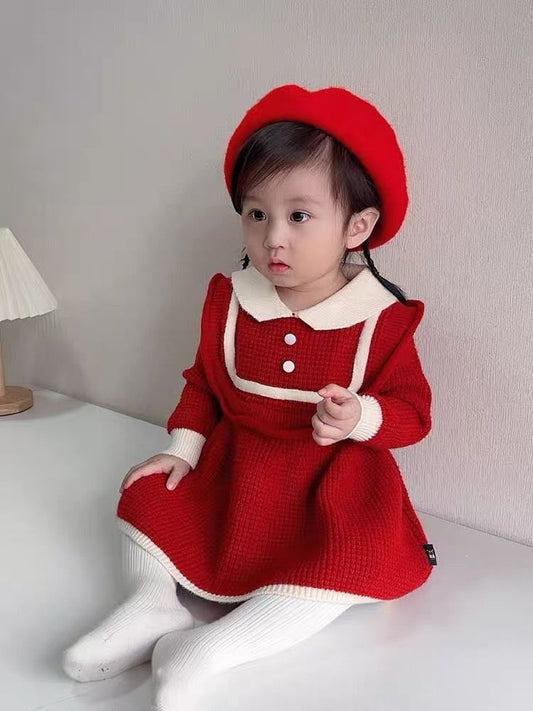 One-year-old dress baby girl knitted sweater dress girl dress one-year-old girl clothes crown garments Zhou Qiudong (K0216)