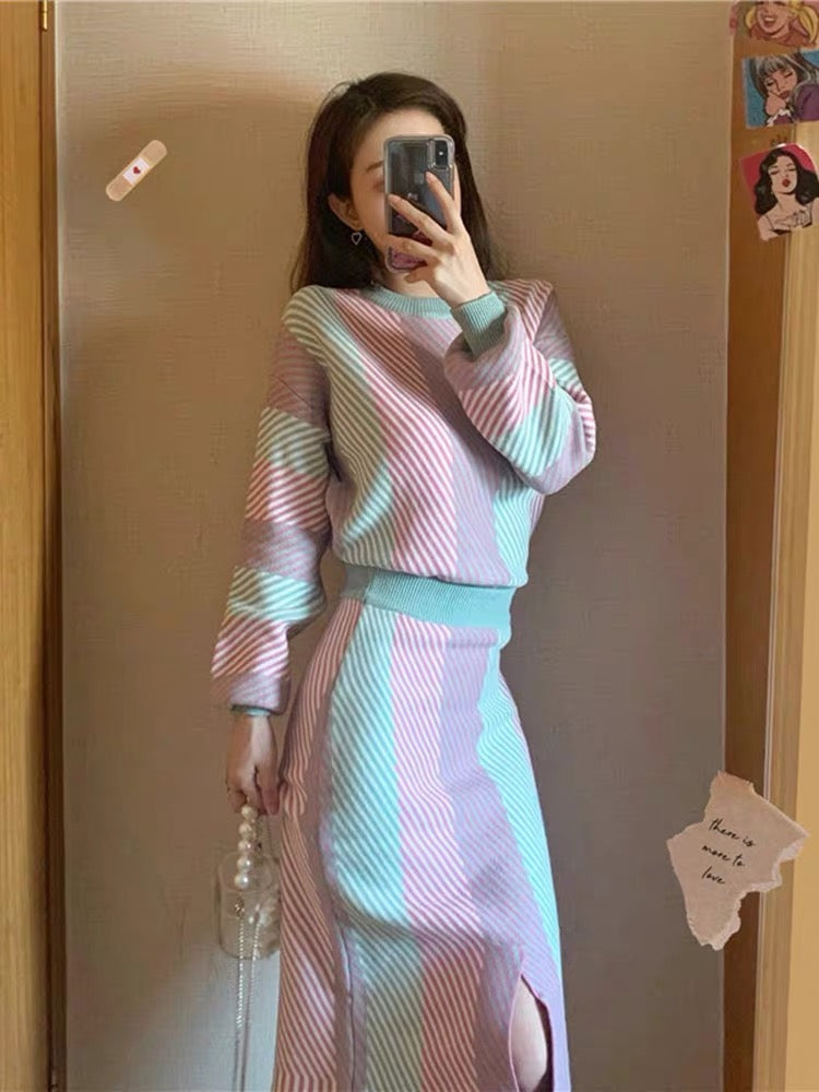 Fashion day skirt knitted sweater skirt suit 2023 new women's early spring two-piece suit, stylish and slim T3496