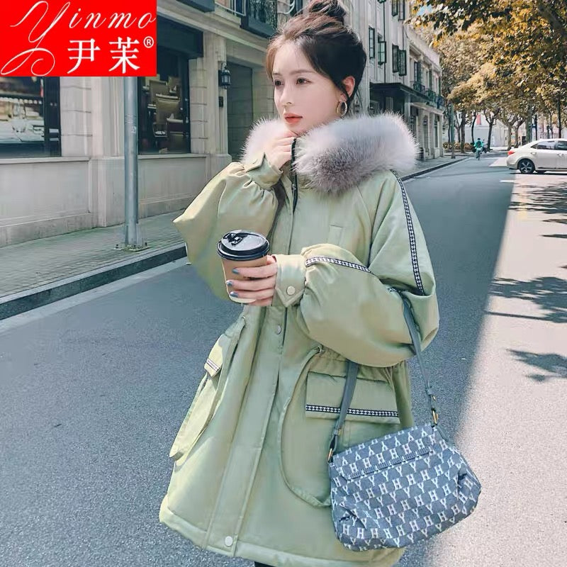 Parker women's 2023 new design niche down-padded coat winter plus velvet thickened mid-length cotton-padded jacket