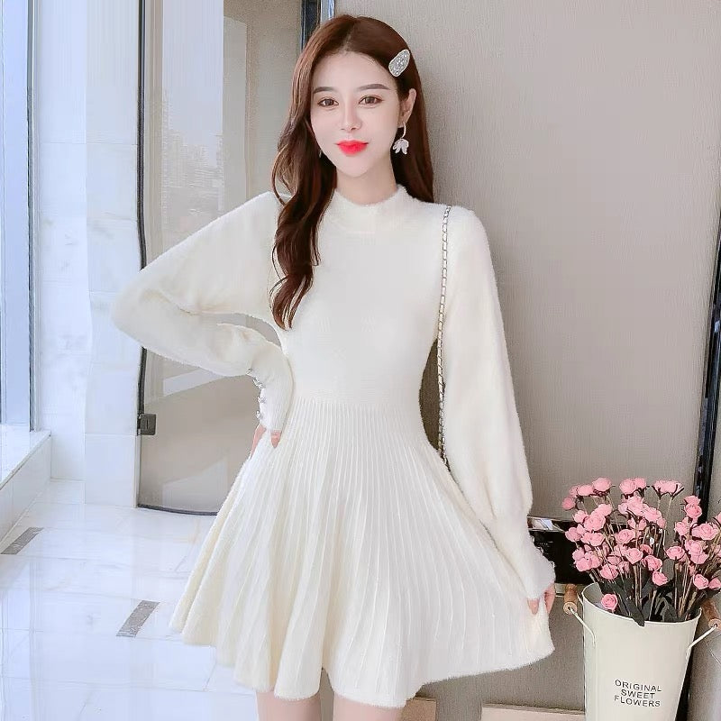 Lolita Mink Velvet Sweater Dress Women's Autumn and Winter 2023 New Sleeve Sleeves Small People Show High Bottoming Skirt