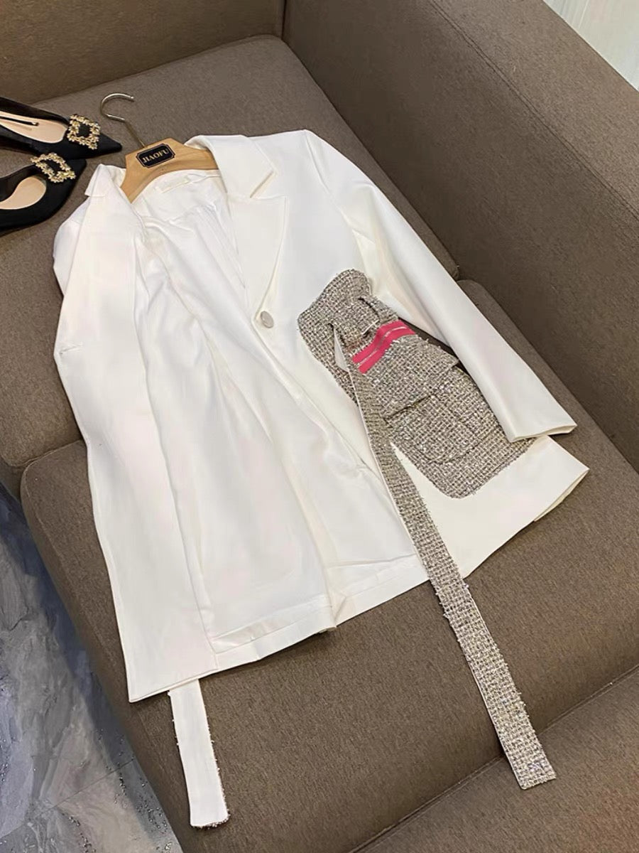 Personalized Street Style Jacket Women's Trendy 2023 Autumn and Autumn New Fashion Woolen Big Pocket Stitching Contrast Color Lace-up Suit 8776 (B7910)