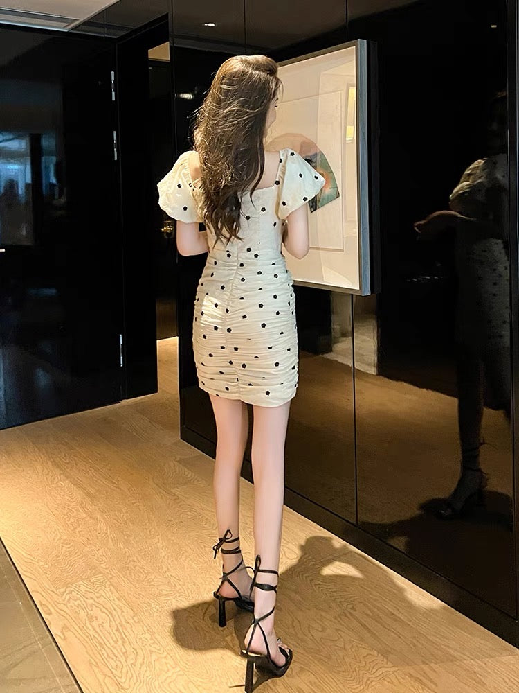 women's short polka dot pleated dress