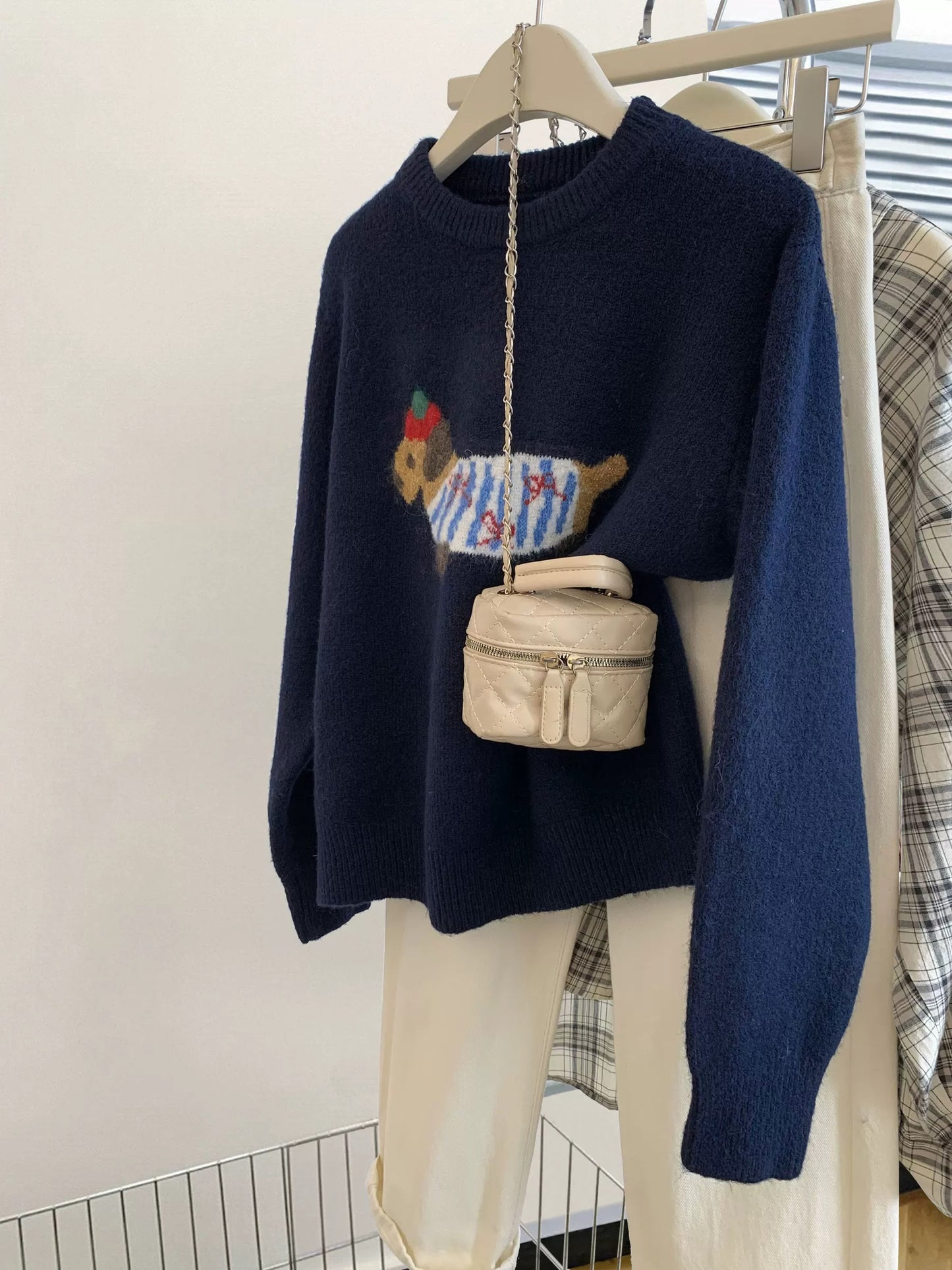 style bow-knitted sweater cardigan coat for women in early autumn straight shoulder French design short outerwear