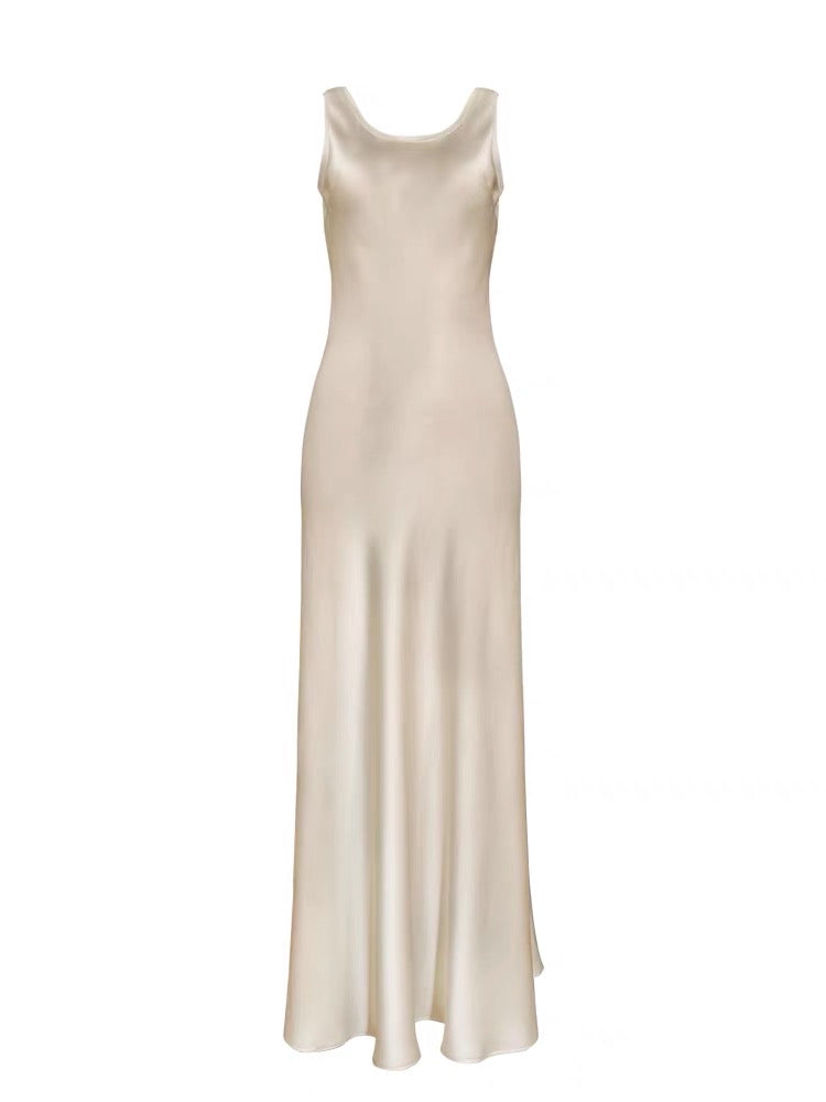 Tongse | Graceful skirt 45 degree bias cut textured satin dress women's summer French dress long skirt