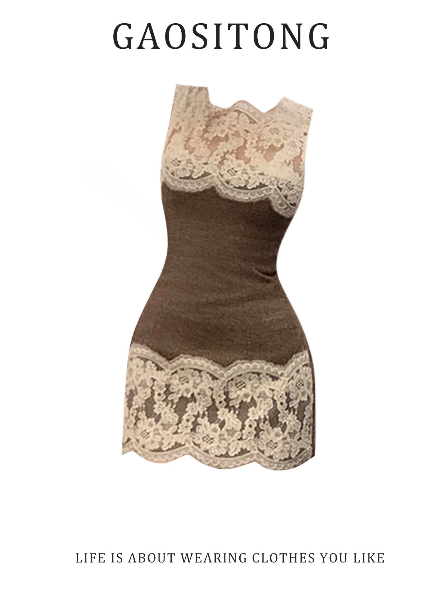 GAOSITONG Women's Early Spring 2026 Sleeveless Dress – Slim-Fit, Hip-Hugging Mini Dress with Lace Paneling and an Elegant, Sophisticated Aesthetic