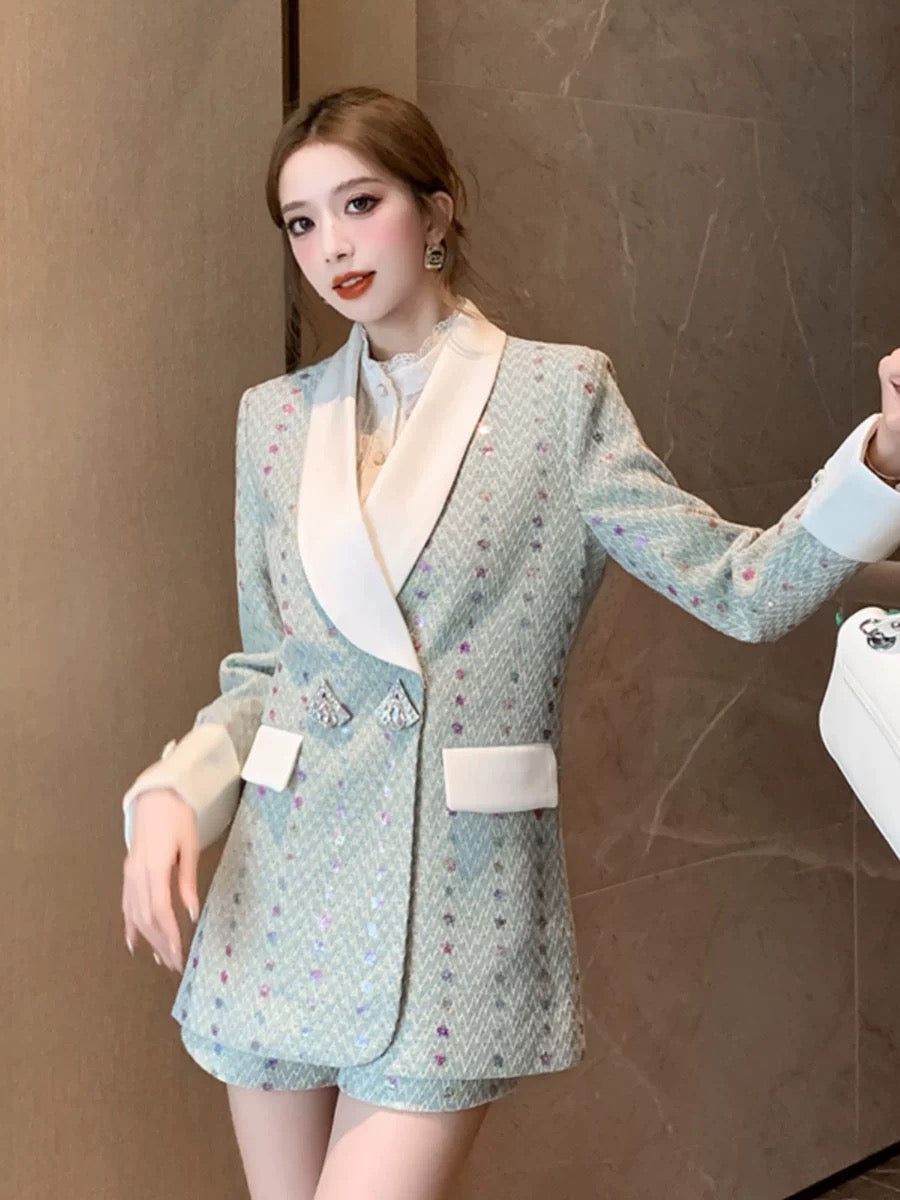 Xiaoxiangfeng professional suit shorts suit for women autumn and winter light luxury socialite high-end small dress royal sister style two-piece set