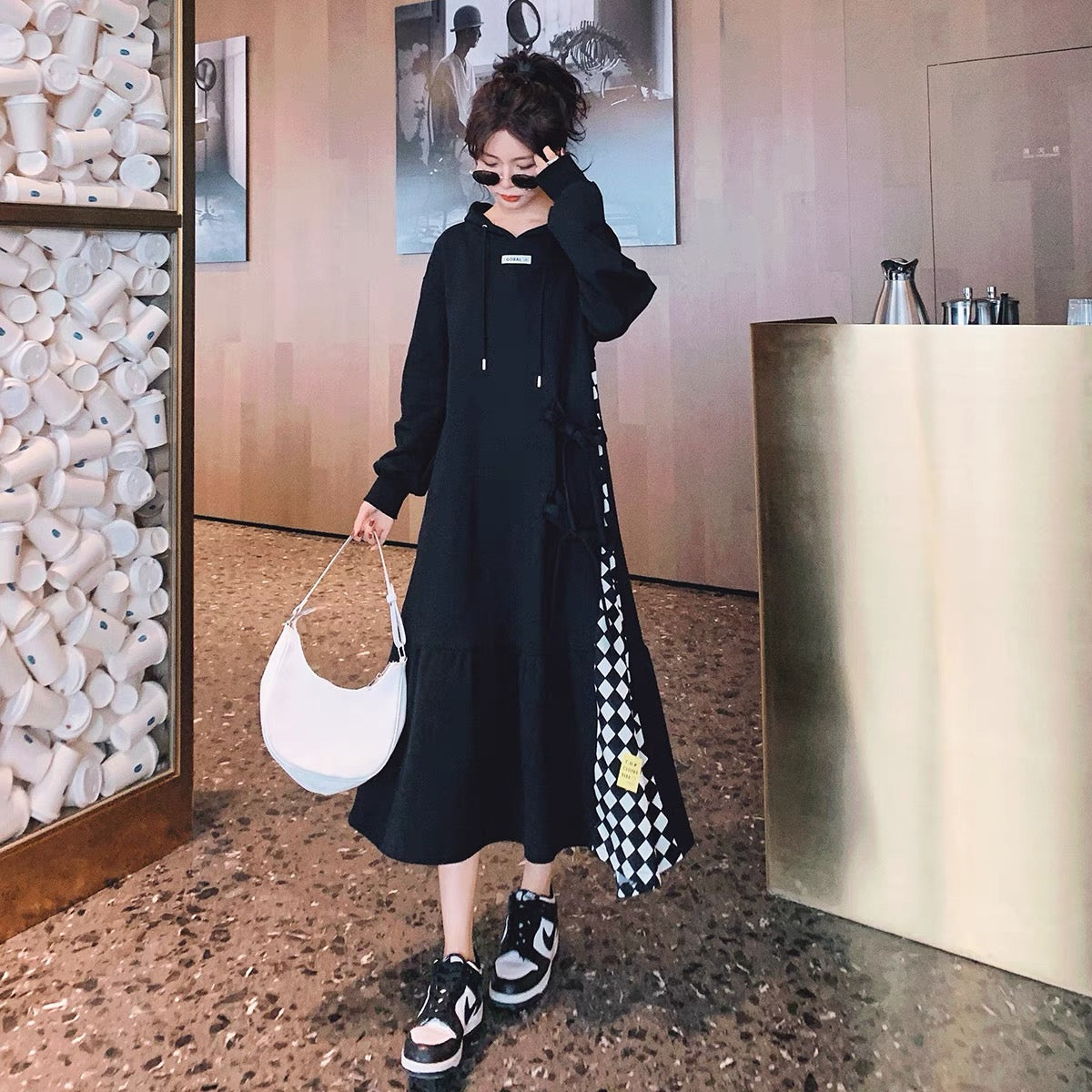 Chic design splicing dress for women autumn 2023 new Korean style