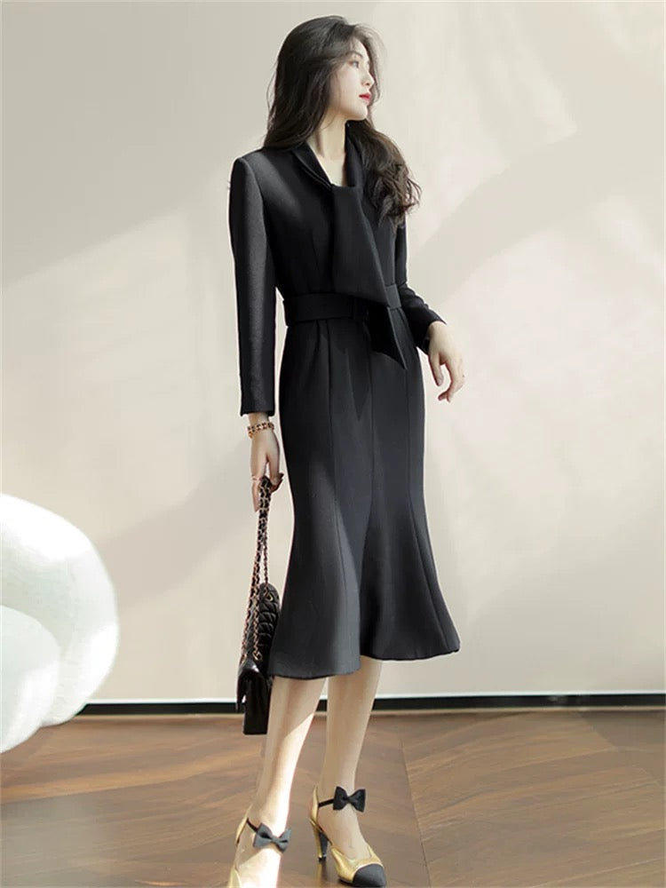 2023 autumn and winter new style European high-end celebrity temperament light luxury slimming professional long skirt fashionable fishtail dress for women