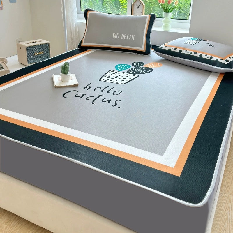 Summer ice silk mat three-piece bed sheet set student dormitory air-conditioning mat home washable foldable soft mat