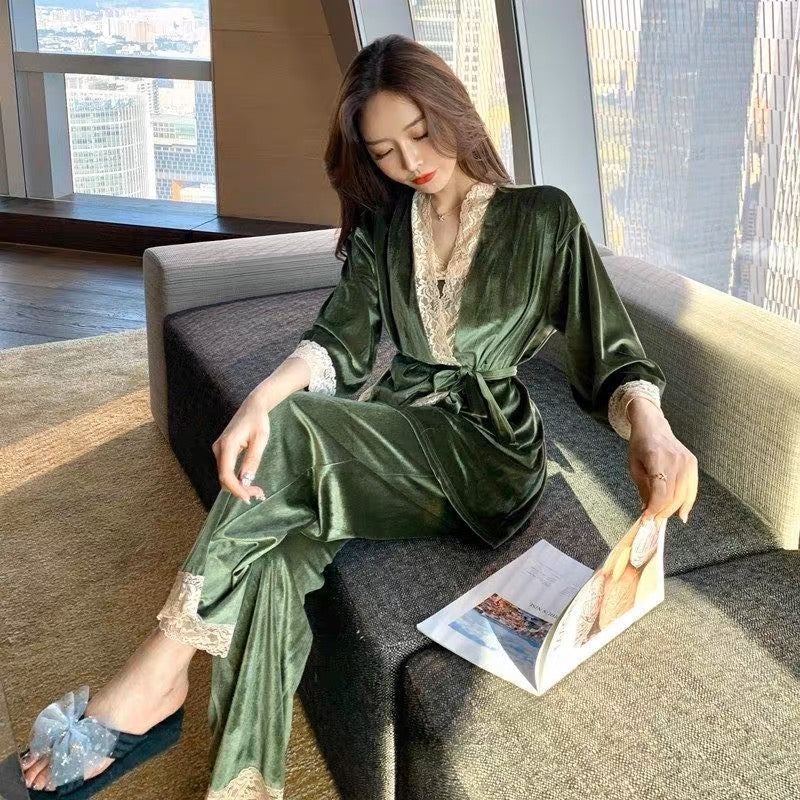 Autumn and winter pajamas women's three-piece sexy lace plus size plus Lee Nhi Boutique Autumn and winter pajamas women's three-piece sexy lace plus size plus Lee Nhi Boutique