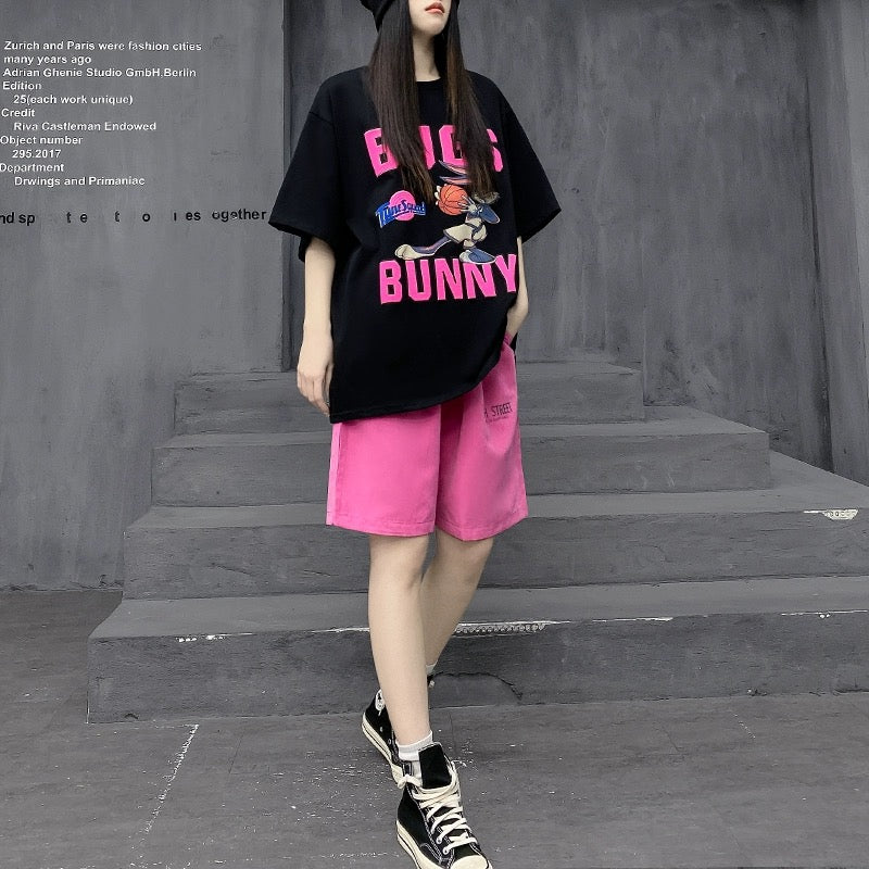 M's fashion brand European cool style women's short-sleeved T-shirt five-point shorts two-piece set street casual sports suit