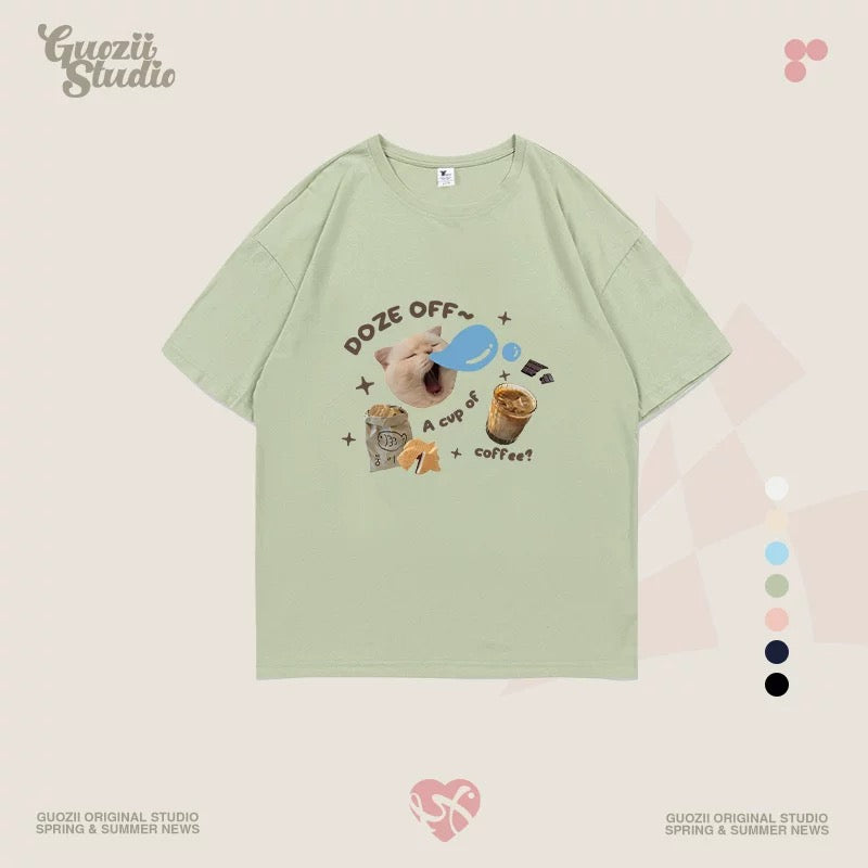 Guozii cute puppy raglan short-sleeved T-shirt female original design small oversize pure cotton top summer