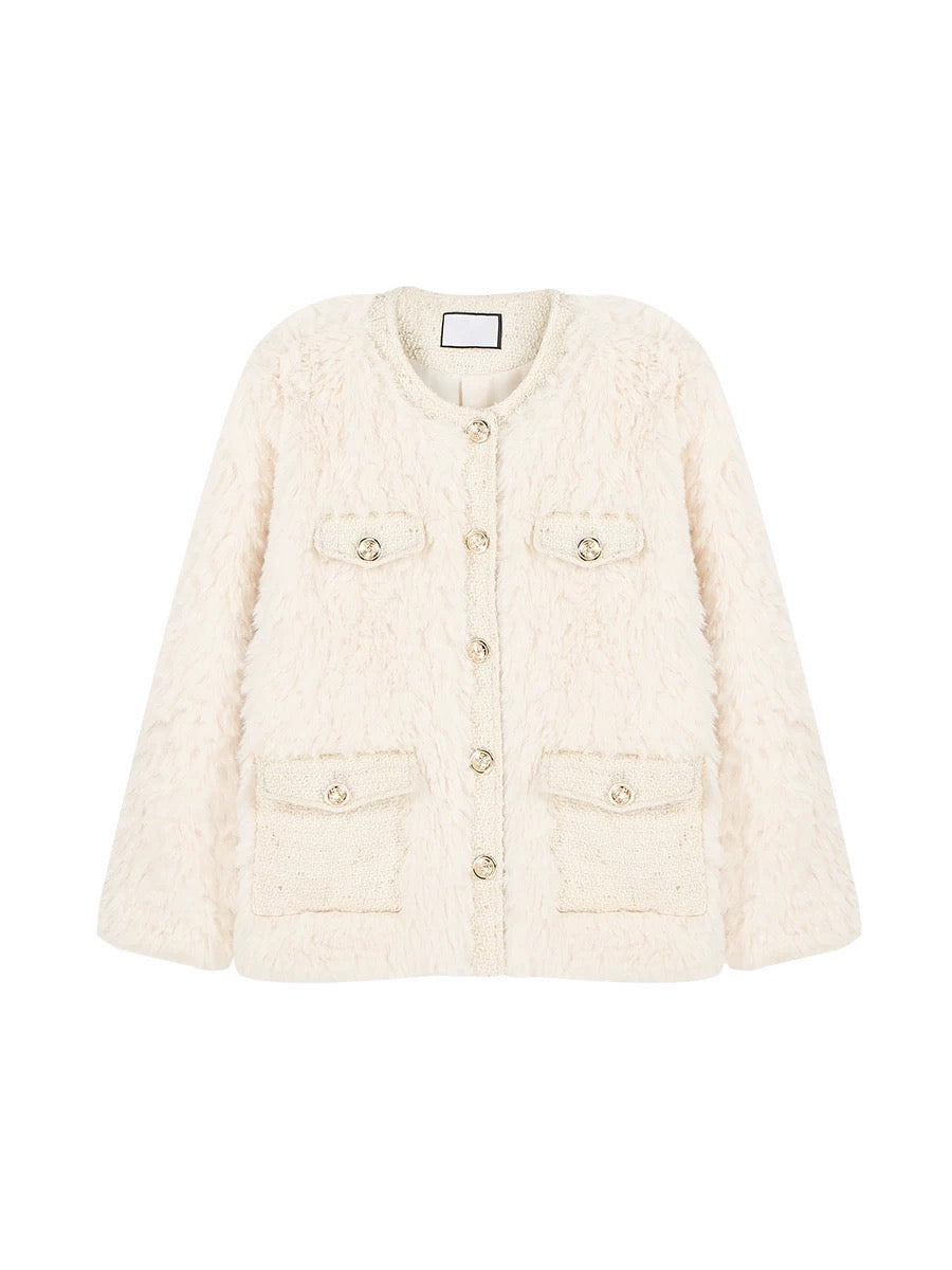 Summer home white small fragrance down jacket lamb wool thickened plush coat women's autumn and winter high-end top