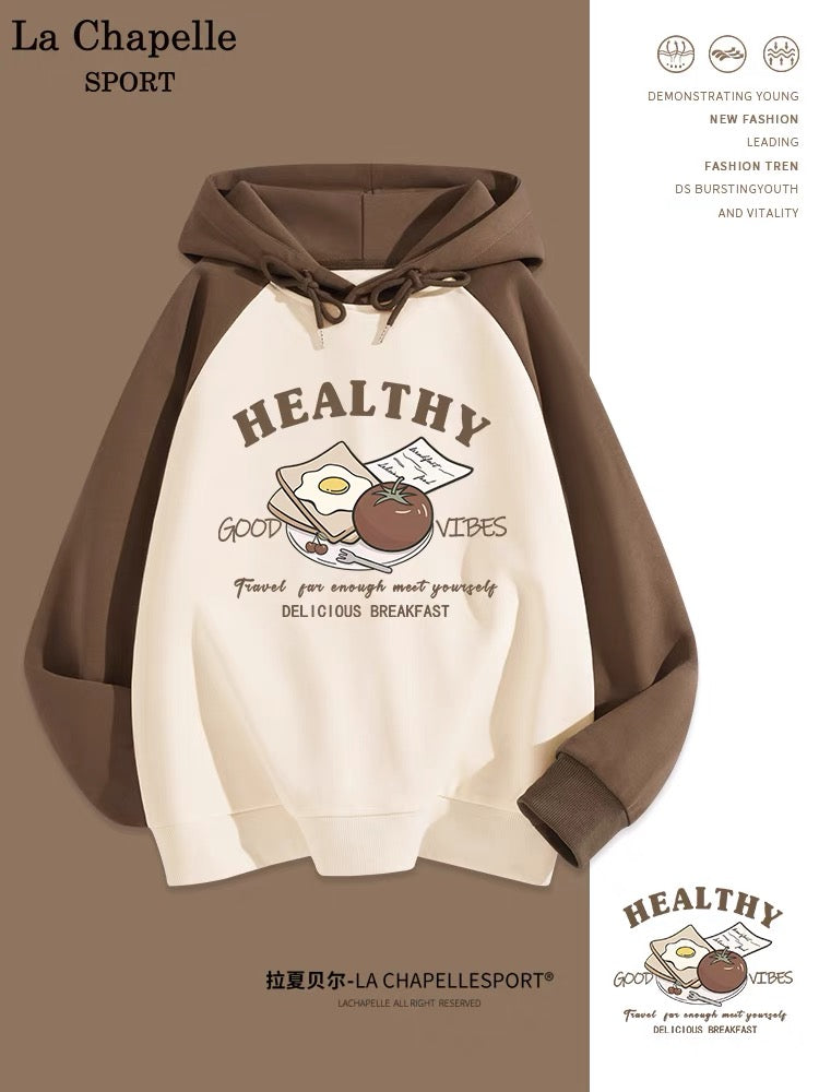 La Chapelle Sweater Women's 2023 New Hot Style American Hooded Raglan Sleeve Autumn and Winter Velvet Jacket Spring and Autumn Style W