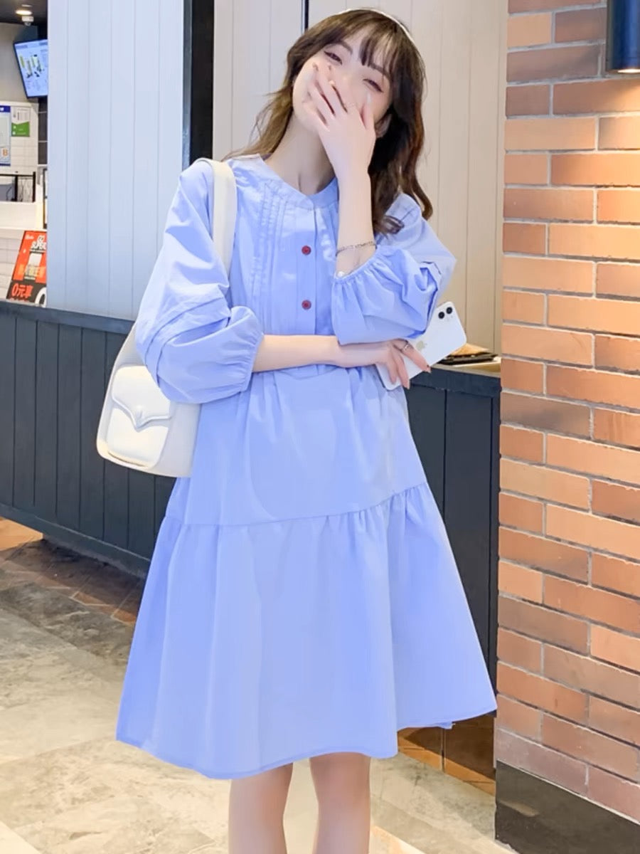 2024 Spring New Maternity Three-quarter Sleeve Dress Fashionable Mid-Length Korean Style A-Line Skirt Trendy Mom Shirt Skirt D790