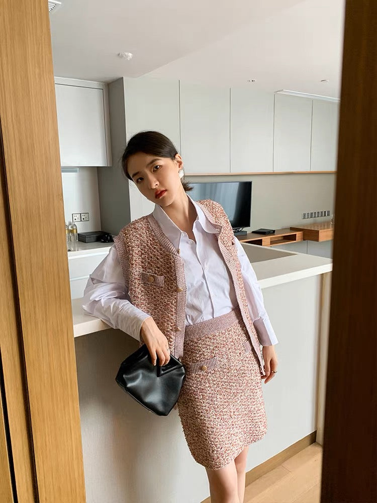 2023 early autumn new style Internet celebrity fashionable casual fashion small fragrant vest skirt two-piece suit for women (S9880)