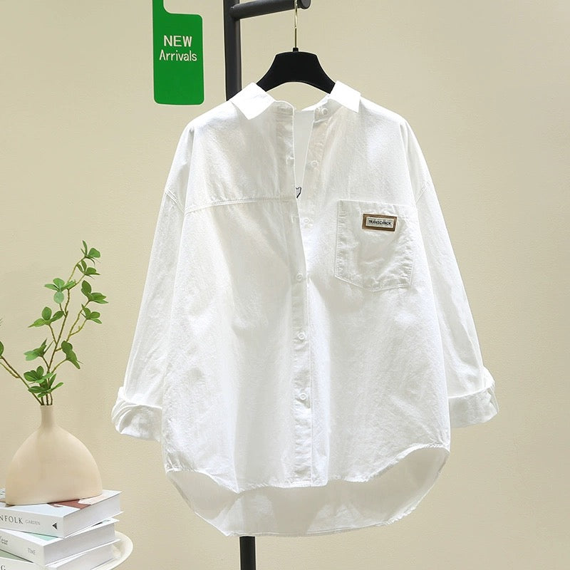 Design sense medium and long rose red shirt female 2024 spring and autumn new Korean version loose casual shirt long-sleeved top
