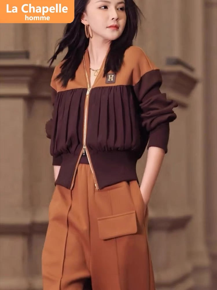 La Chapelle high-end European casual sports suit women's autumn 2023 new Hong Kong style sweatshirt wide-leg pants two-piece set