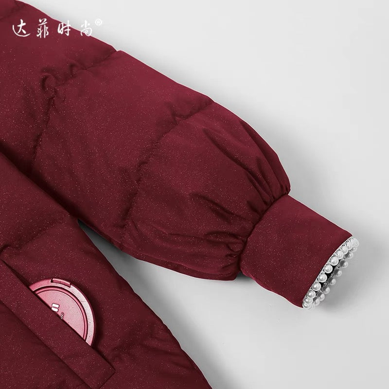Winter 2023 new women's maroon medium-length white duck down jacket thickened waist bread jacket trendy